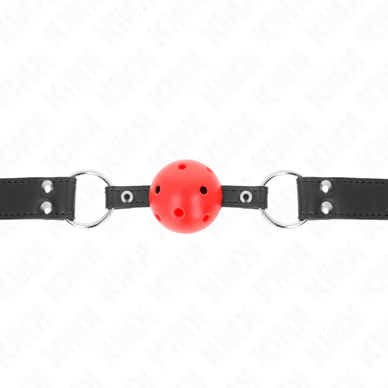 KINK - ATMUNGSAKTIVER BALL 4 CM KNEBEL MIT DOPPELNIET LEDER 62,5 x 2,5 CM VERSTELLBAR 42-58 CM - Vanelion Paradise