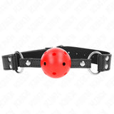 KINK - ATMUNGSAKTIVER BALL 4 CM KNEBEL MIT DOPPELNIET LEDER 62,5 x 2,5 CM VERSTELLBAR 42-58 CM - Vanelion Paradise