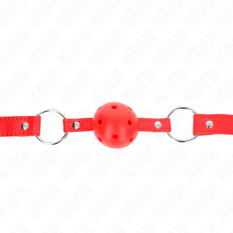 KINK - ATMUNGSAKTIVER BALL 4 CM KNEBEL MIT DOPPELNIET MODELL 1 ROT 62,5 x 2,5 CM VERSTELLBAR 42-58 CM - Vanelion Paradise