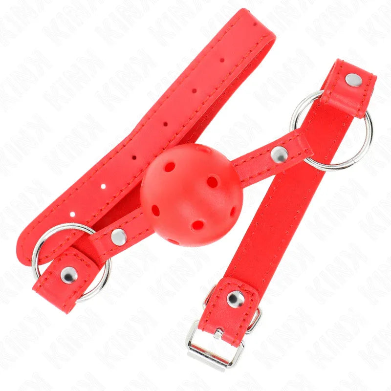 KINK - ATMUNGSAKTIVER BALL 4 CM KNEBEL MIT DOPPELNIET MODELL 1 ROT 62,5 x 2,5 CM VERSTELLBAR 42-58 CM - Vanelion Paradise