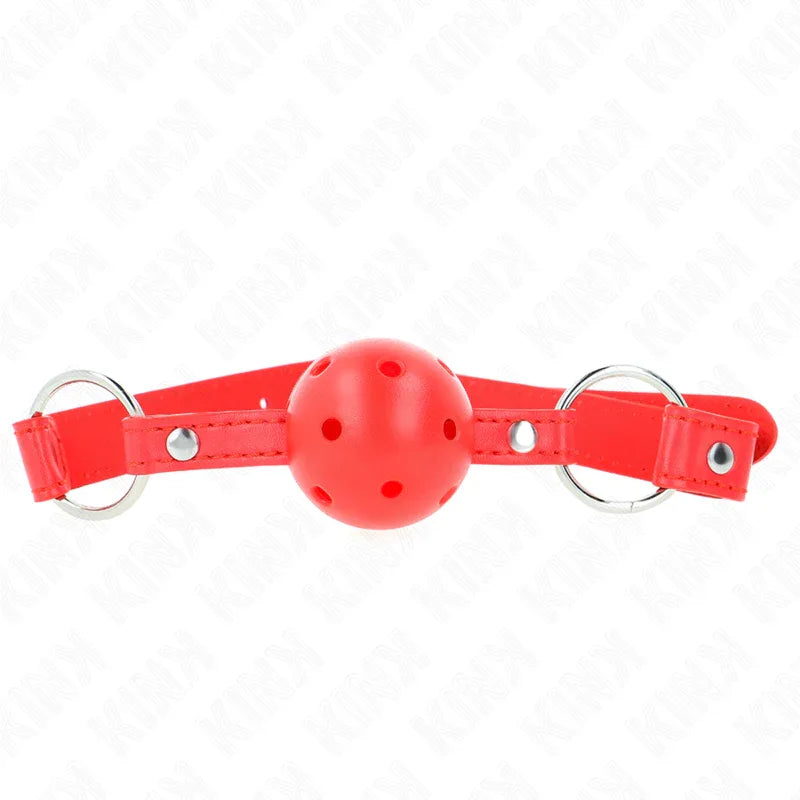 KINK - ATMUNGSAKTIVER BALL 4 CM KNEBEL MIT DOPPELNIET MODELL 1 ROT 62,5 x 2,5 CM VERSTELLBAR 42-58 CM - Vanelion Paradise