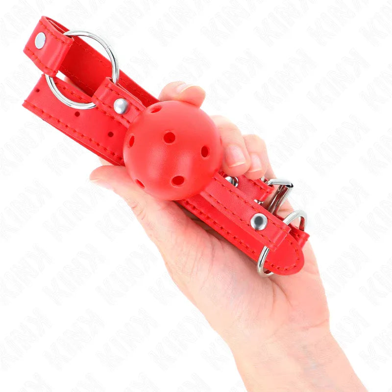 KINK - ATMUNGSAKTIVER BALL 4 CM KNEBEL MIT DOPPELNIET MODELL 1 ROT 62,5 x 2,5 CM VERSTELLBAR 42-58 CM - Vanelion Paradise