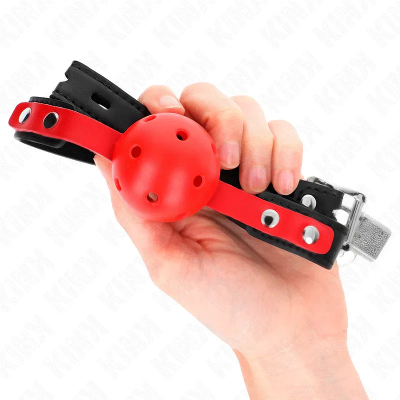 KINK - ROTER HOHLKUGEL, 4 CM, KNEBEL, SCHWARZER GURT 60 x 2 CM, VERSTELLBAR 37-52 CM - Vanelion Paradise