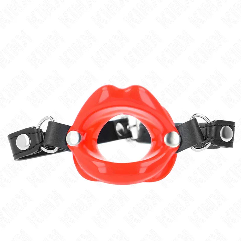 KINK - LIP 8 CM KNEBEL MIT ROTEM KUNSTLEDERBAND 63 x 2 CM VERSTELLBAR 39-58 CM - Vanelion Paradise