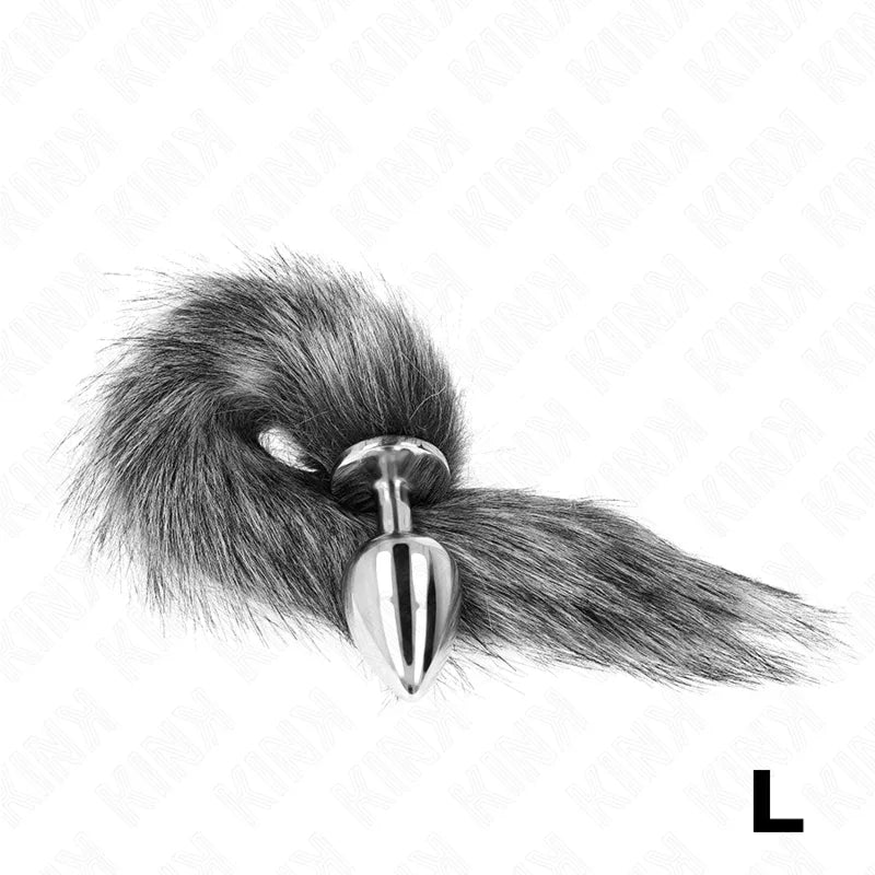 KINK - ANAL PLUG GRÖSSE L 10 X 4 CM MIT KUNSTSTOFFSCHWANZ 40 CM GRAU - Vanelion Paradise