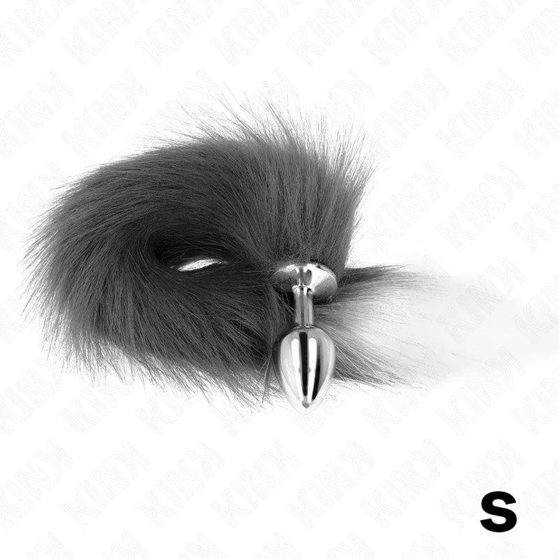 KINK - ANAL PLUG GRÖSSE S 7 X 3 CM MIT KUNSTSTOFFSCHWANZ 40 CM GRAU UND WEISS - Vanelion Paradise