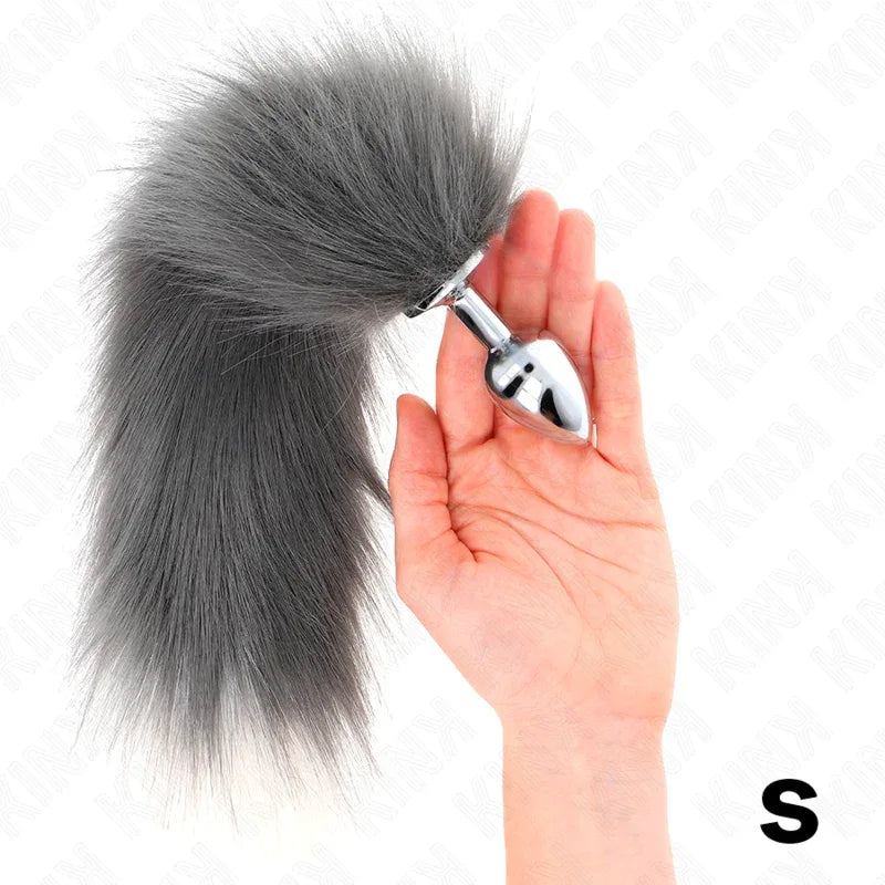 KINK - ANAL PLUG GRÖSSE S 7 X 3 CM MIT KUNSTSTOFFSCHWANZ 40 CM GRAU UND WEISS - Vanelion Paradise