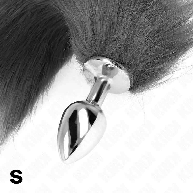 KINK - ANAL PLUG GRÖSSE S 7 X 3 CM MIT KUNSTSTOFFSCHWANZ 40 CM GRAU UND WEISS - Vanelion Paradise