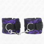 KINK - KURZE HANDGELENKSFESSELN AUS SAMTSPITZE UND NYLONBINDUNG LILA/SCHWARZ 23 X 6,5 CM - Vanelion Paradise