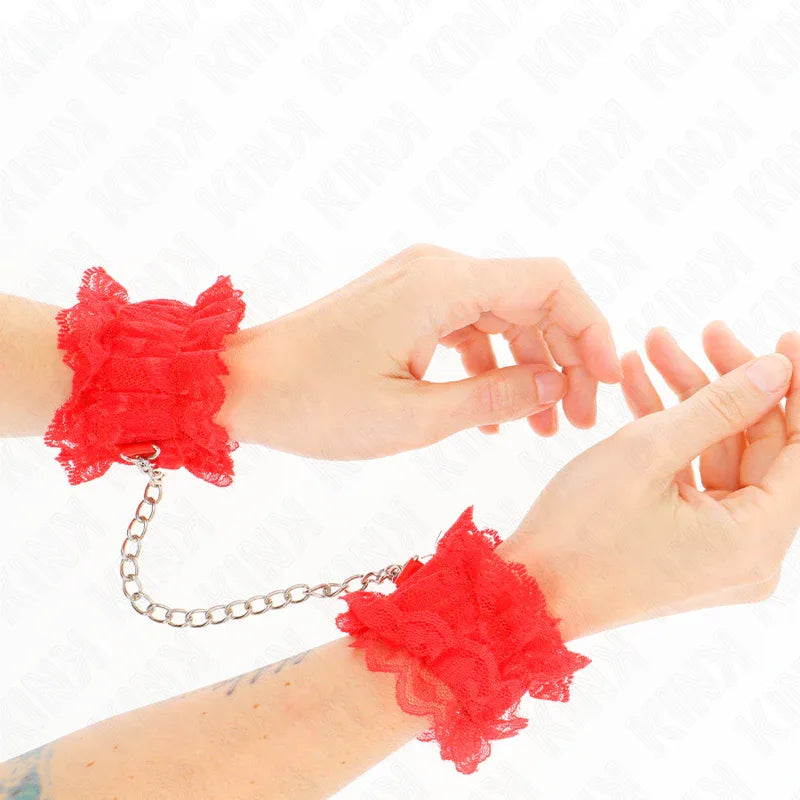 KINK - ELASTISCHE HANDGELENKSFESSELN AUS SPITZE ROT - Vanelion Paradise