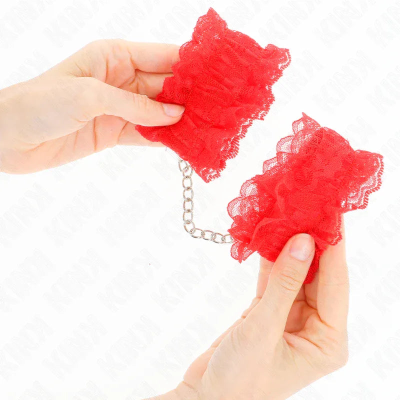 KINK - ELASTISCHE HANDGELENKSFESSELN AUS SPITZE ROT - Vanelion Paradise