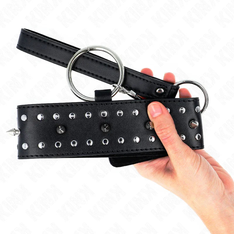 KINK - HALSKETTE MIT LEINE 65 CM MIT SILBERNEN NIETEN MODELL 1 VERSTELLBAR 36-43 CM X 5 CM - Vanelion Paradise