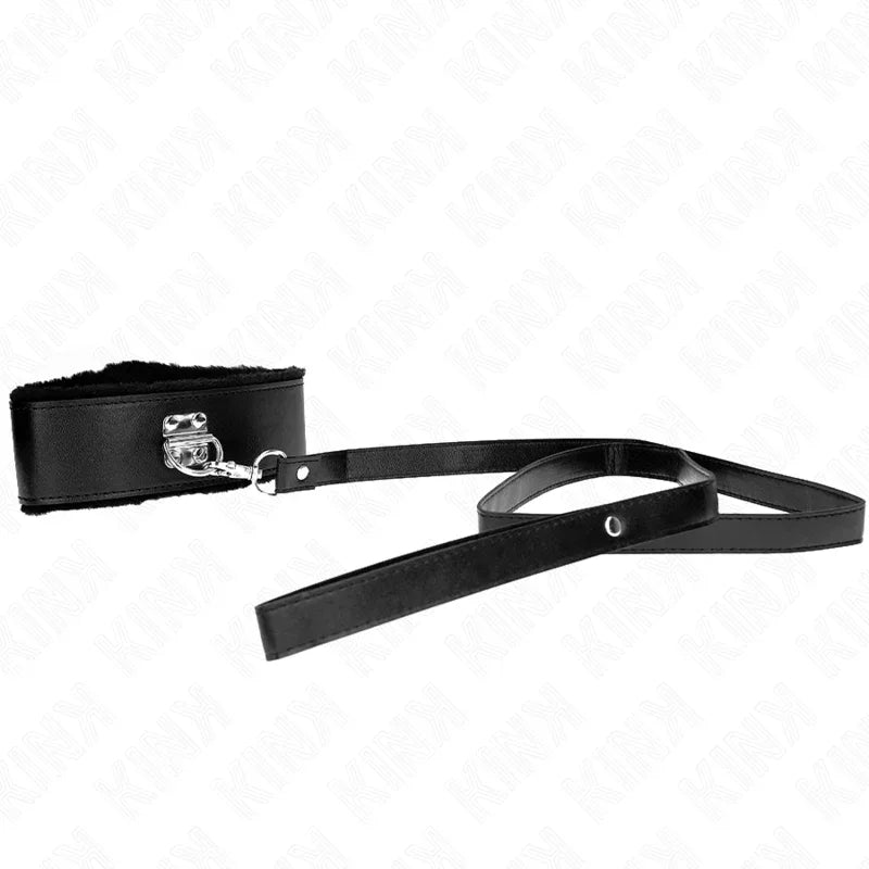 KINK - HALSKETTE MIT LEINE 116 CM MIT SILBERNEN NIETEN MODELL 4 SCHWARZ VERSTELLBAR 40-48 CM X 6 CM - Vanelion Paradise