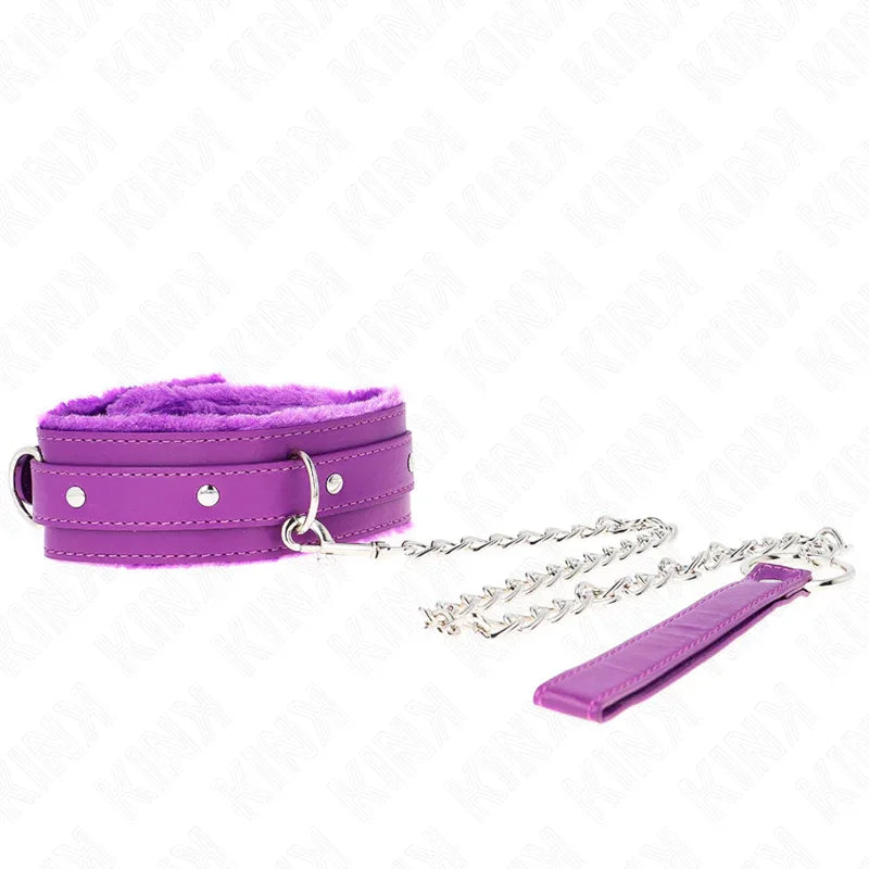 KINK - HALSBAND MIT LEINE 65 CM MIT EINSCHRÄNKUNGEN LILA 36-42 CM X 5,5 CM - Vanelion Paradise