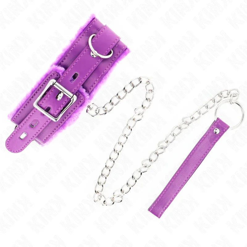 KINK - HALSBAND MIT LEINE 65 CM MIT EINSCHRÄNKUNGEN LILA 36-42 CM X 5,5 CM - Vanelion Paradise