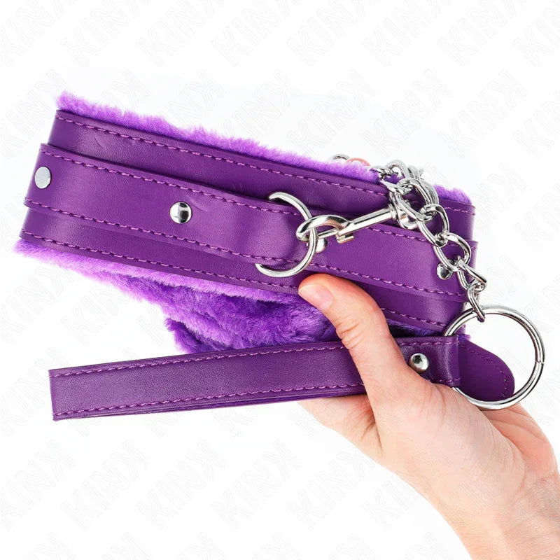 KINK - HALSBAND MIT LEINE 65 CM MIT EINSCHRÄNKUNGEN LILA 36-42 CM X 5,5 CM - Vanelion Paradise