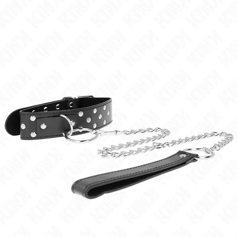 KINK - RING NIETEN BAND HALSKETTE MIT GÜRTEL 65 CM SCHWARZ VERSTELLBAR 36-50 CM X 3,8 CM - Vanelion Paradise