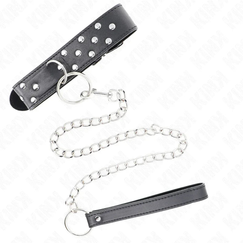 KINK - RING NIETEN BAND HALSKETTE MIT GÜRTEL 65 CM SCHWARZ VERSTELLBAR 36-50 CM X 3,8 CM - Vanelion Paradise