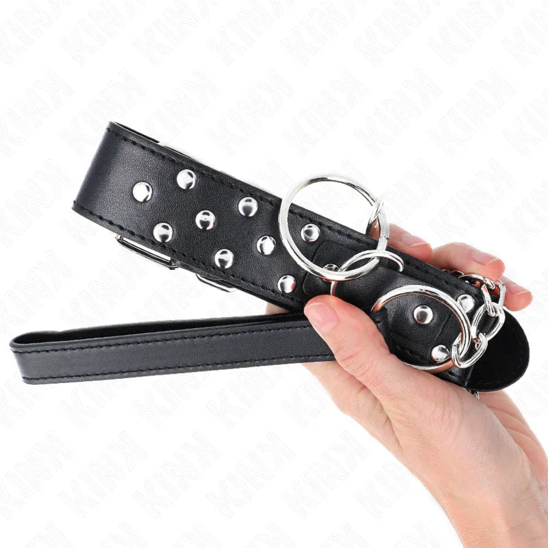 KINK - RING NIETEN BAND HALSKETTE MIT GÜRTEL 65 CM SCHWARZ VERSTELLBAR 36-50 CM X 3,8 CM - Vanelion Paradise