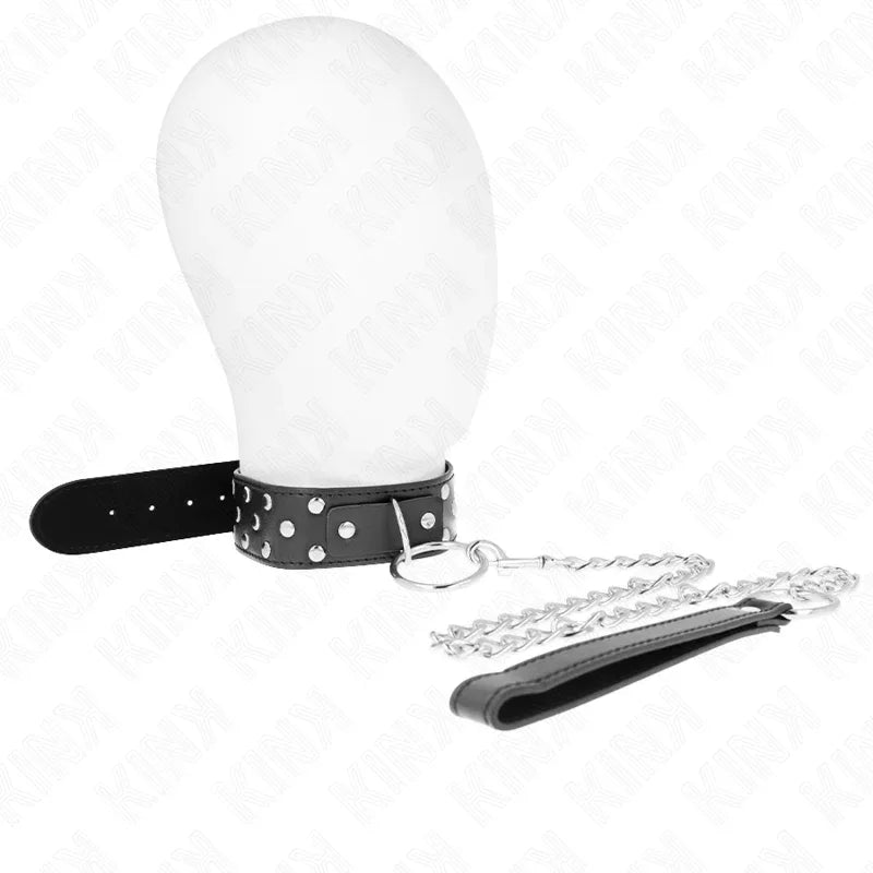 KINK - RING NIETEN BAND HALSKETTE MIT GÜRTEL 65 CM SCHWARZ VERSTELLBAR 36-50 CM X 3,8 CM - Vanelion Paradise