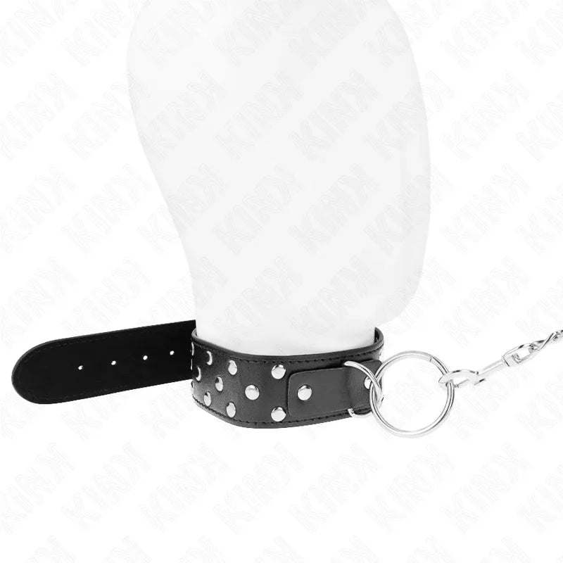 KINK - RING NIETEN BAND HALSKETTE MIT GÜRTEL 65 CM SCHWARZ VERSTELLBAR 36-50 CM X 3,8 CM - Vanelion Paradise