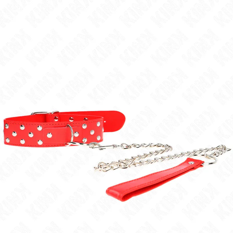 KINK - RING NIETEN BAND HALSKETTE MIT GÜRTEL 65 CM ROT VERSTELLBAR 36-50 CM X 3,8 CM - Vanelion Paradise
