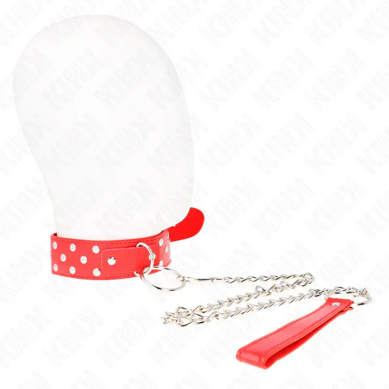 KINK - RING NIETEN BAND HALSKETTE MIT GÜRTEL 65 CM ROT VERSTELLBAR 36-50 CM X 3,8 CM - Vanelion Paradise
