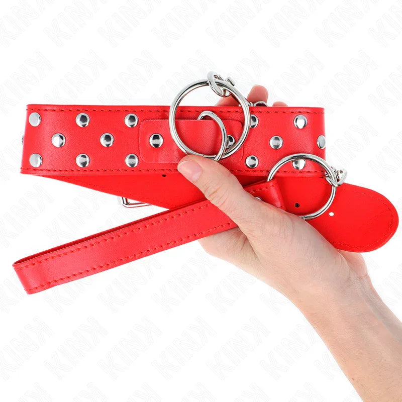 KINK - RING NIETEN BAND HALSKETTE MIT GÜRTEL 65 CM ROT VERSTELLBAR 36-50 CM X 3,8 CM - Vanelion Paradise