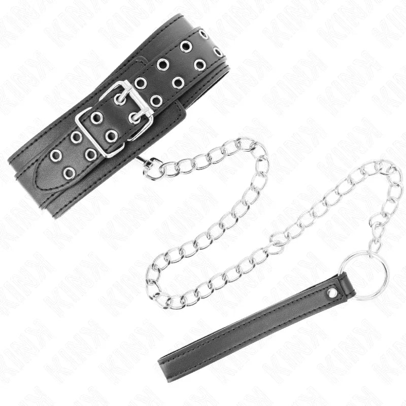 KINK - HALSKETTE MIT RIEMEN 65 CM SILBER SCHNALLEN VERSTELLBAR 33-46 CM X 5,5 CM - Vanelion Paradise