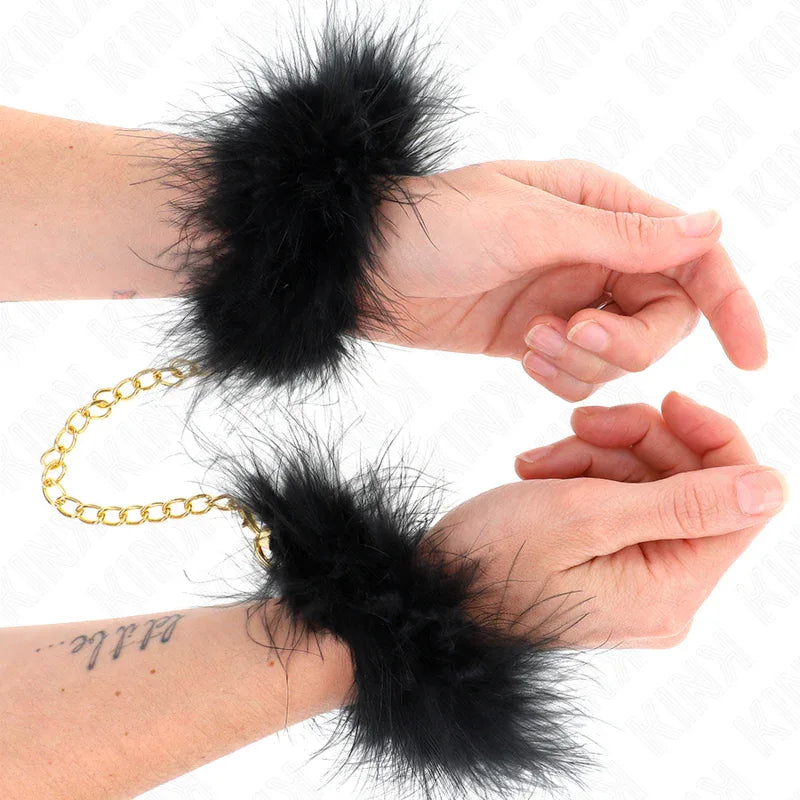 KINK - FEDERHANDMANSCHETTEN MIT GOLDKETTE MODELL 0 - Vanelion Paradise