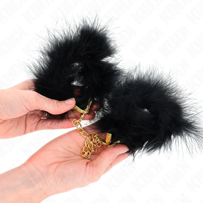 KINK - FEDERHANDMANSCHETTEN MIT GOLDKETTE MODELL 0 - Vanelion Paradise