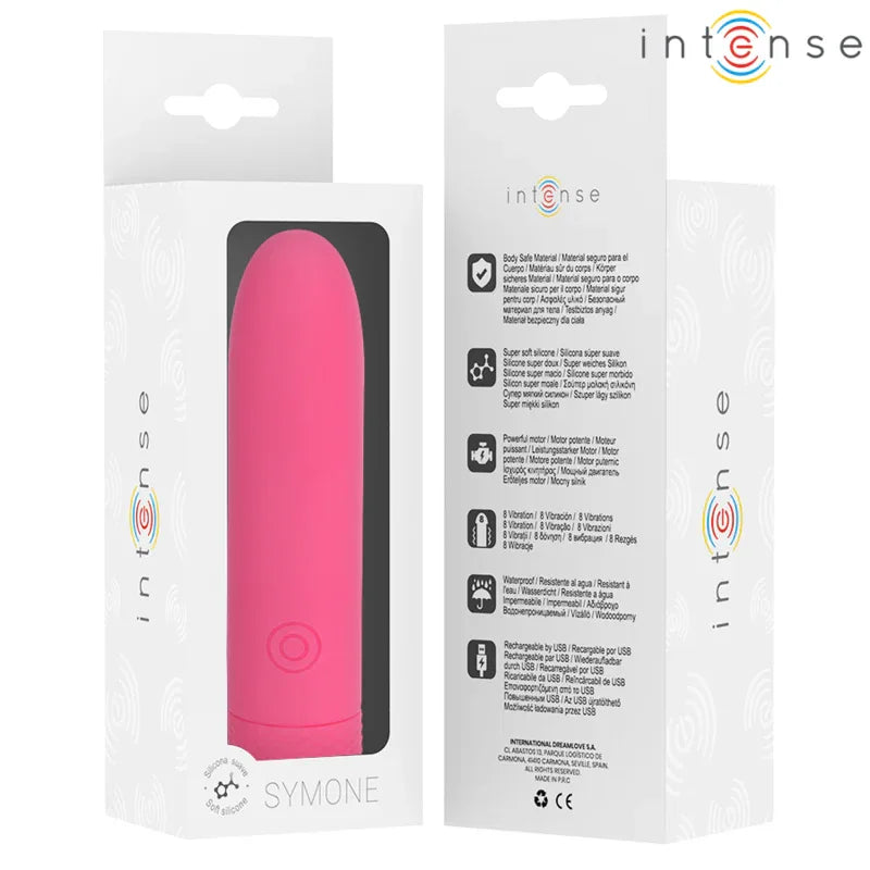 INTENSE - SYMONE USB WIEDERAUFLADBARER VIBRIERENDER BULLET 8 VIBRATIONEN ROSA 10 X 2,2 CM - Vanelion Paradise