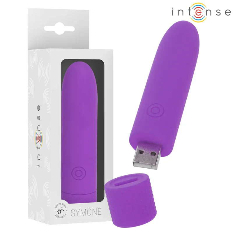 INTENSE - SYMONE USB WIEDERAUFLADBARER VIBRIERENDER BULLET 8 VIBRATIONEN LILA 10 X 2,2 CM - Vanelion Paradise