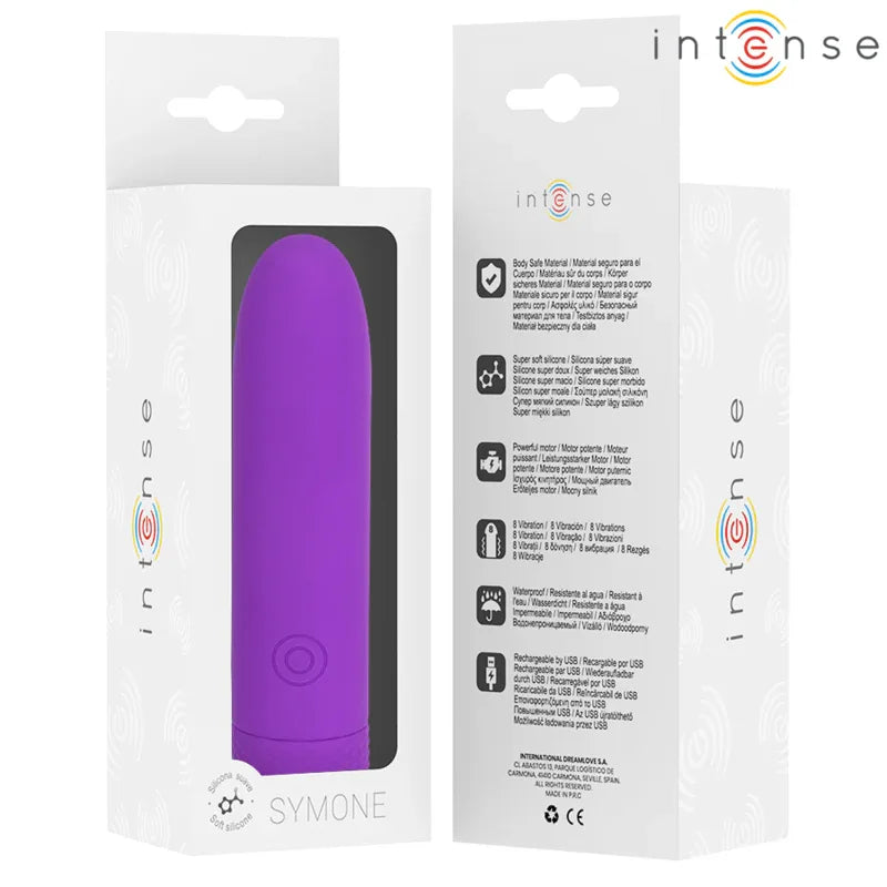 INTENSE - SYMONE USB WIEDERAUFLADBARER VIBRIERENDER BULLET 8 VIBRATIONEN LILA 10 X 2,2 CM - Vanelion Paradise