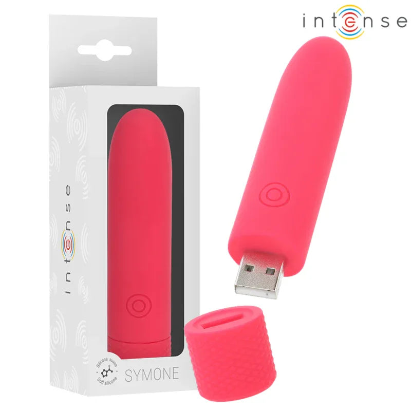 INTENSE - SYMONE USB WIEDERAUFLADBARER VIBRIERENDER BULLET 8 VIBRATIONEN ROT 10 X 2,2 CM - Vanelion Paradise