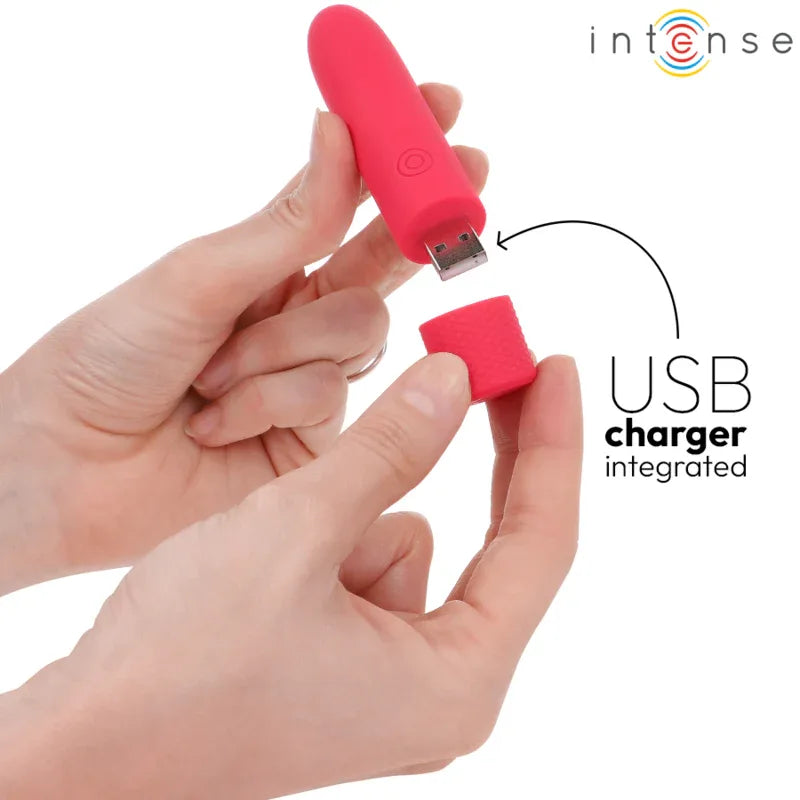 INTENSE - SYMONE USB WIEDERAUFLADBARER VIBRIERENDER BULLET 8 VIBRATIONEN ROT 10 X 2,2 CM - Vanelion Paradise