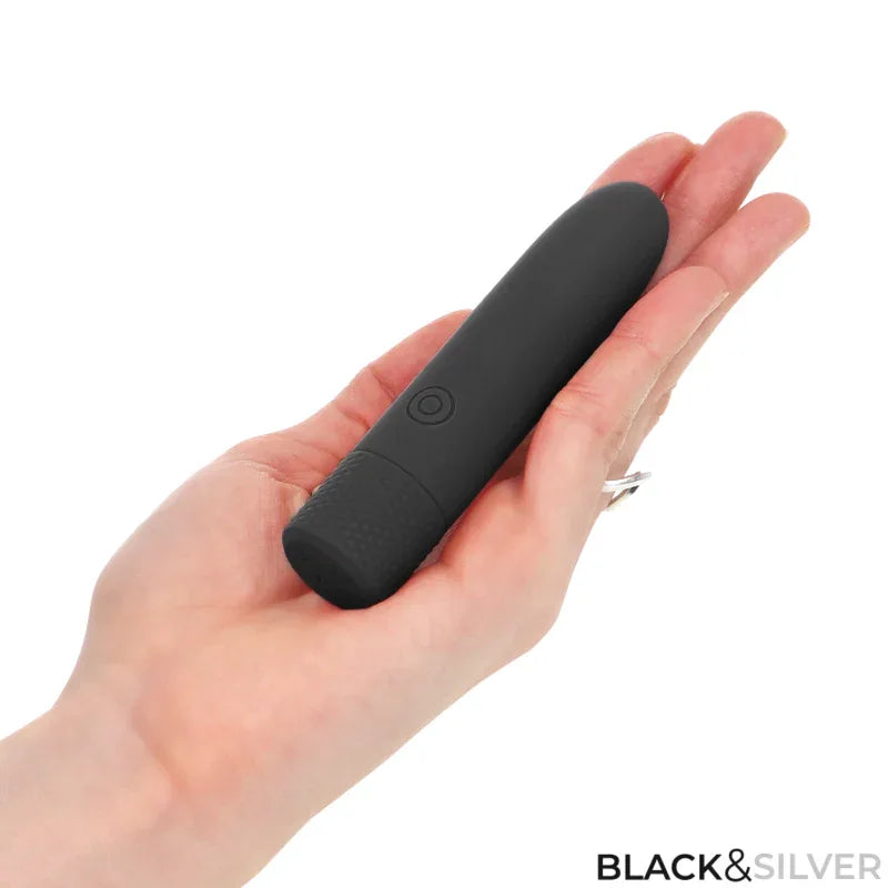 BLACK & SILVER - GERI USB WIEDERAUFLADBARER VIBRIERENDER BULLET 8 VIBRATIONEN SCHWARZ 10 X 2,2 CM - Vanelion Paradise