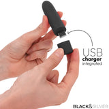 BLACK & SILVER - GERI USB WIEDERAUFLADBARER VIBRIERENDER BULLET 8 VIBRATIONEN SCHWARZ 10 X 2,2 CM - Vanelion Paradise