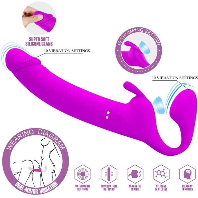 PRETTY LOVE - ZANINI STRAPLESS STRAP-ON 10 VIBRATIONEN LILA - Vanelion Paradise