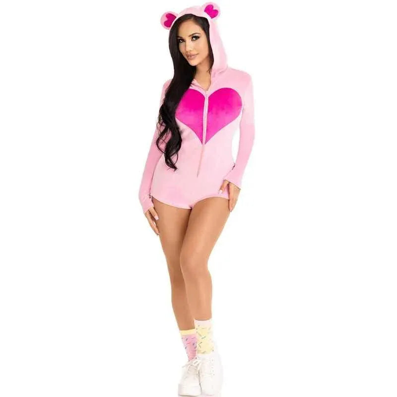 LEG AVENUE - TEDDYBÄR-SAMT-BODYS, ROSA, M - Vanelion Paradise
