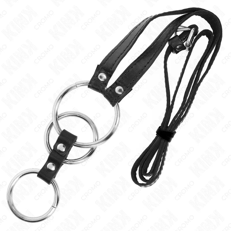 KINK - DREIFACH METALL PENISRING 3,8 CM BIS 5 CM MIT LEDERGURTE 112 CM - Vanelion Paradise