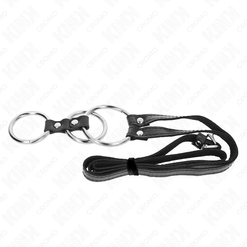 KINK - DREIFACH METALL PENISRING 3,8 CM BIS 5 CM MIT LEDERGURTE 112 CM - Vanelion Paradise