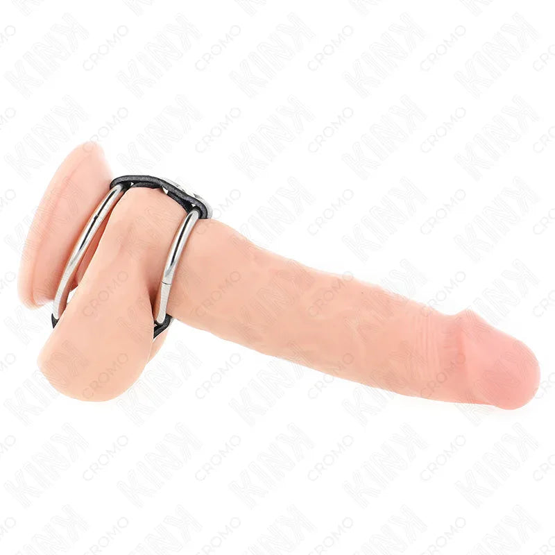 KINK - DOPPELTER PENISRING AUS METALL 3,8 CM BIS 5 CM MIT LEDER VERBUNDEN - Vanelion Paradise