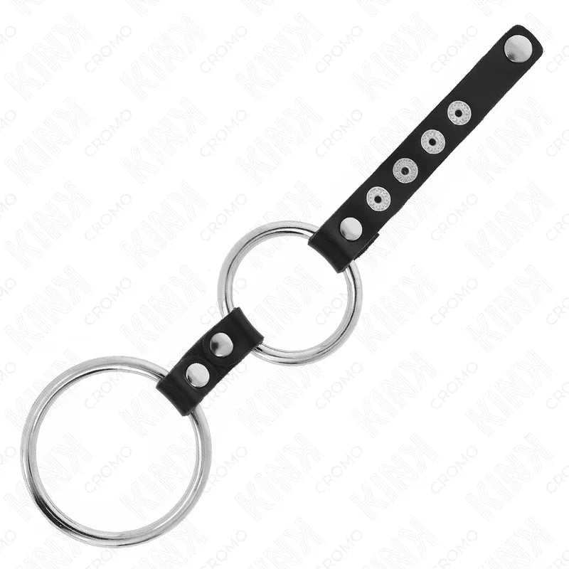 KINK - DOPPELTER PENISRING AUS METALL 3,8 CM BIS 5 CM MIT LEDER VERBUNDEN - Vanelion Paradise