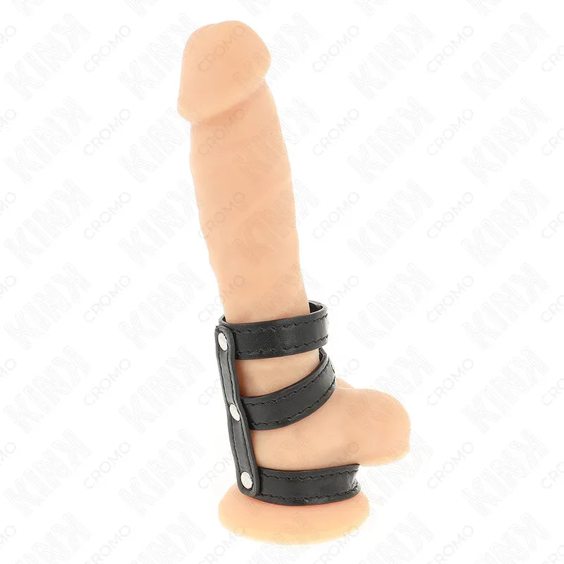 KINK - DREIFACH LEDER PENISRING MIT DRUCKVERSCHLUSS - Vanelion Paradise