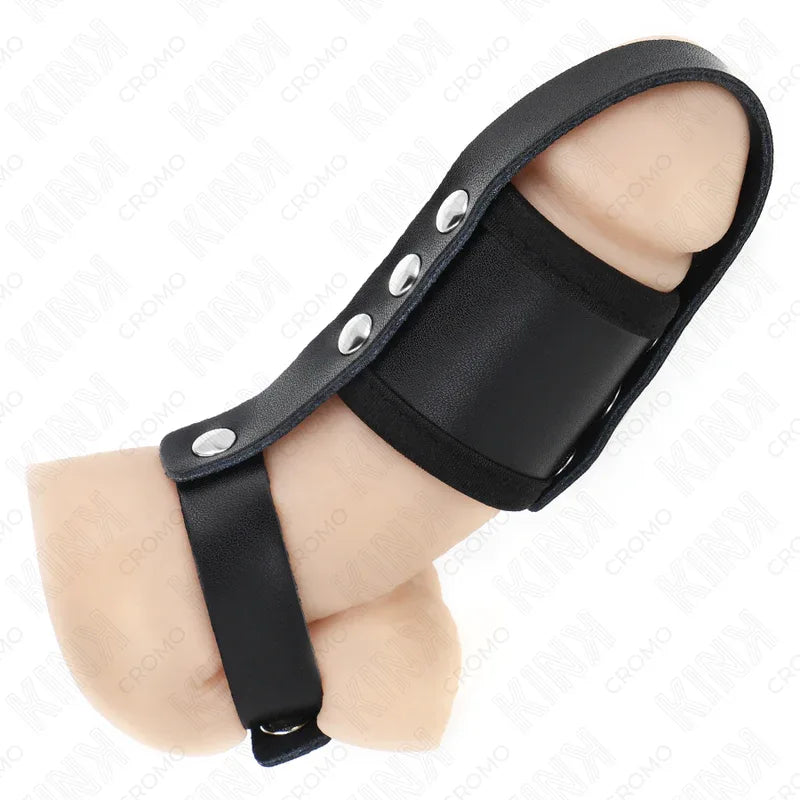 KINK - PENISKÄFIGRING AUS LEDER MIT VERSTELLBAREM BESCHICHTETEM HOCKENTRENNERGURT - Vanelion Paradise