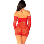 LEG AVENUE - OFF-SHOULDER LANGÄRMELIGES MESH-MINIKLEID ROT - Vanelion Paradise