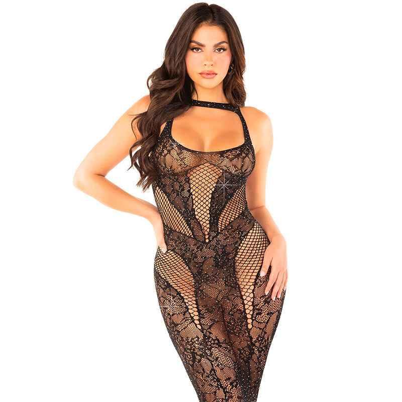 LEG AVENUE - NAHTLOS GESCHNITTENES LANGES KLEID, SCHWARZ, EINHEITSGRÖSSE - Vanelion Paradise