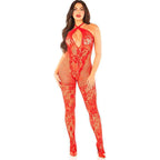 LEG AVENUE - NETZ-BODYSTOCKING MIT BLUMENDRUCK, ROT, EINE GRÖSSE - Vanelion Paradise