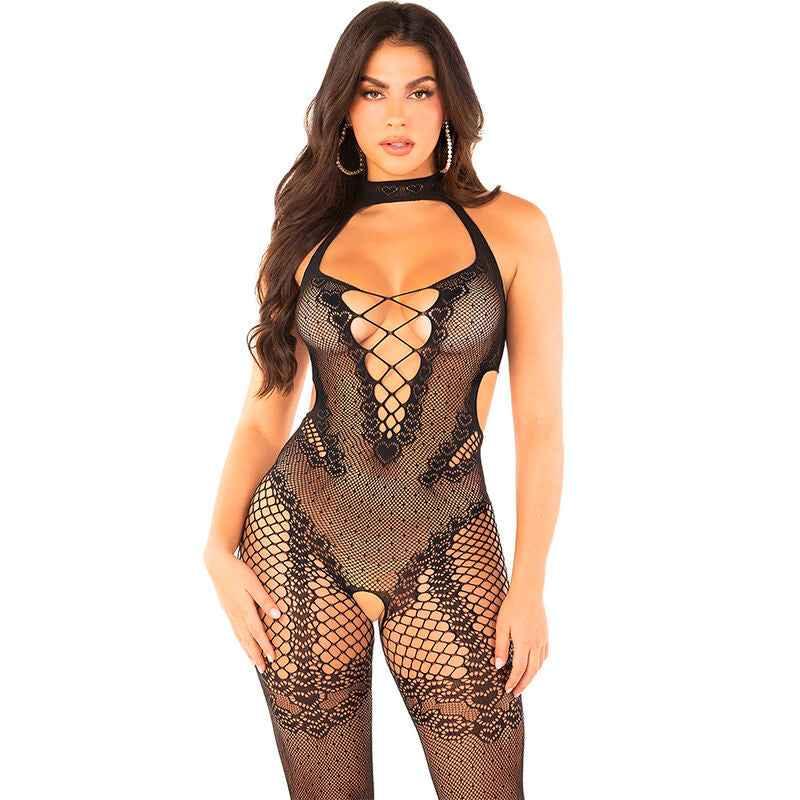 LEG AVENUE - NETZ-BODYSTOCKING MIT SCHRITTFREIEN SCHWARZ EINE GRÖSSE - Vanelion Paradise